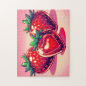 赤いちごハートかわいいスケッチ- ジグソーパズル (縦)