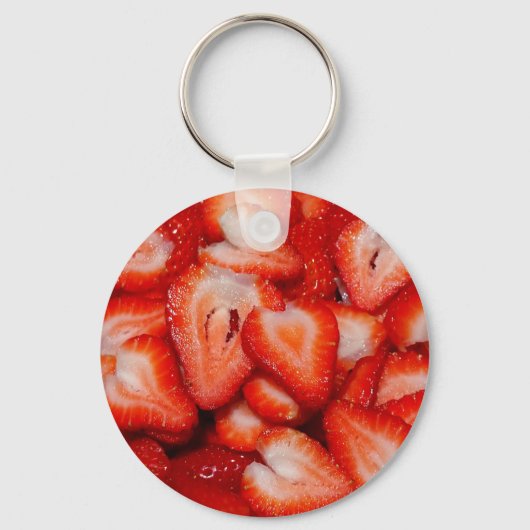 赤いちごハート形スライス写真 キーホルダー (正面)