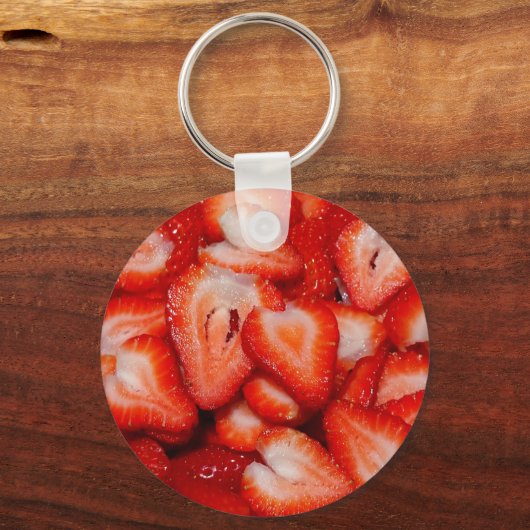 赤いちごハート形スライス写真 キーホルダー (正面)