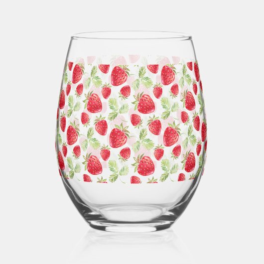 赤いちごピンクの誕生日パーティー ステムなしワイングラス (正面)