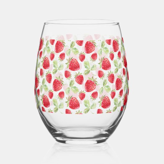 赤いちごピンクの誕生日パーティー ステムなしワイングラス (裏面)