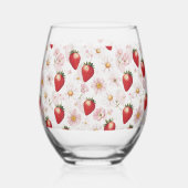 赤いちごピンクの誕生日パーティー ステムなしワイングラス (正面)