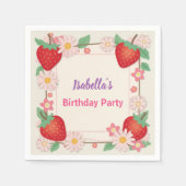 赤いちごピンクの誕生日パーティ子供へ スタンダードカクテルナプキン (正面)