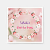 赤いちごピンクの誕生日パーティ子供へ スタンダードカクテルナプキン (正面)