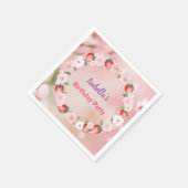 赤いちごピンクの誕生日パーティ子供へ スタンダードカクテルナプキン (角)