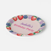 赤いちごピンクの誕生日パーティ子供へ ペーパープレート (アングル)