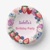 赤いちごピンクの誕生日パーティ子供へ ペーパーボウル (正面)