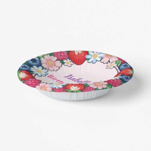 赤いちごピンクの誕生日パーティ子供へ ペーパーボウル (傾斜あり)