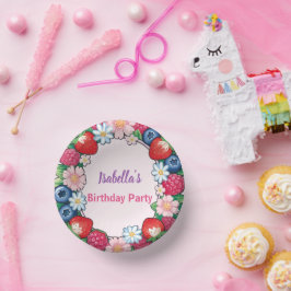 赤いちごピンクの誕生日パーティ子供へ ペーパーボウル