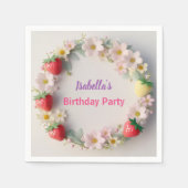 赤いちごピンクデイジー誕生日パーティー スタンダードカクテルナプキン (正面)