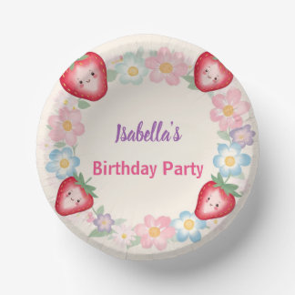 赤いちごピンクデイジー誕生日パーティー ペーパーボウル