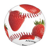 赤いちごフレッシュフルーツカスタムモノグラムの 野球ボール (裏面)