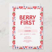 赤いちごベリー最初の誕生日パーティー 招待状 (正面)