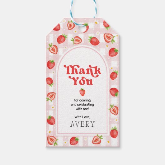 赤いちごベリー第1誕生日ありがとう ギフトタグ (正面)