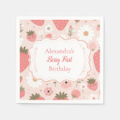 赤いちごベリー第1誕生日パーティー スタンダードカクテルナプキン (正面)