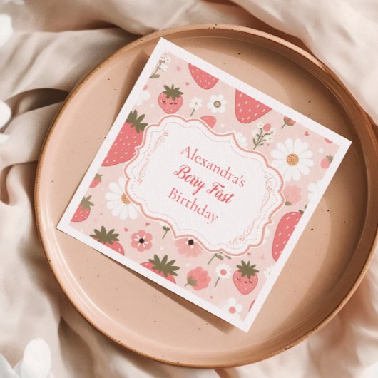 赤いちごベリー第1誕生日パーティー スタンダードカクテルナプキン