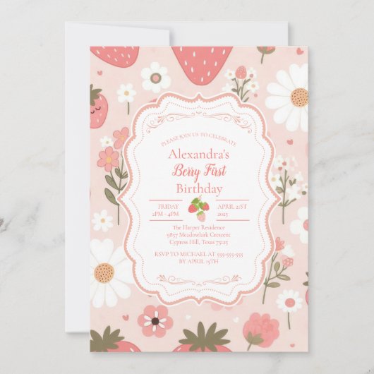 赤いちごベリー第1誕生日パーティー 招待状 (正面)