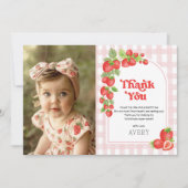 赤いちごベリー第1誕生日写真 サンキューカード (正面)