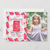 赤いちごポップシクルガールフォト誕生日 招待状 (正面)