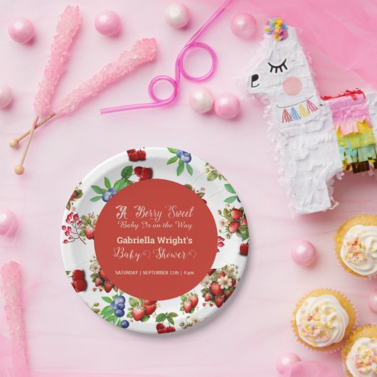 赤いちごモダンブルーベリースイートベビーシャワー ペーパープレート (パーティー)