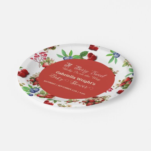 赤いちごモダンブルーベリースイートベビーシャワー ペーパープレート (アングル)