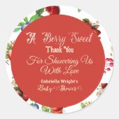 赤いちごモダンブルーベリースイートベビーシャワー ラウンドシール (正面)