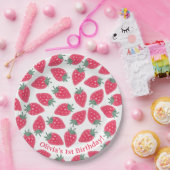赤いちご名誕生日パーティープレート ペーパープレート (パーティー)