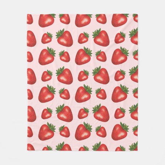 赤いちご果実の模様(ピンク) フリースブランケット (正面)