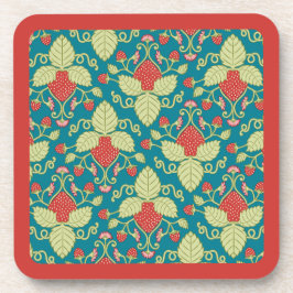 赤いちご果実、花とランナー コースター