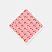 赤いちご柄ピンクパーティー スタンダードカクテルナプキン (角)