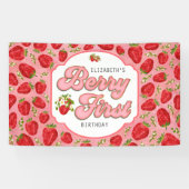 赤いちご柄ピンクベリーファースト誕生日 横断幕 (横)
