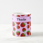 赤いちご柄ピンク名前をカスタムする コーヒーマグカップ (中央)