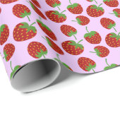 赤いちご柄ピンク ラッピングペーパー (ロールコーナー)