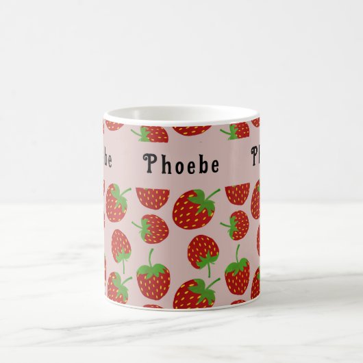 赤いちご柄名前をカスタムする コーヒーマグカップ (中央)