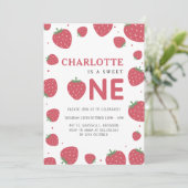 赤いちご柄1st夏誕生日 招待状 (スタンド正面)