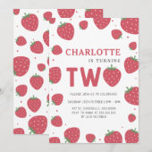 赤いちご柄2nd夏誕生日 招待状 (正面/裏面)