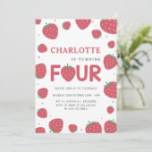 赤いちご柄4th夏誕生日 招待状 (スタンド正面)