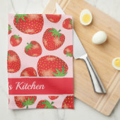 赤いちご模様カスタム文字 キッチンタオル (四つ折り)