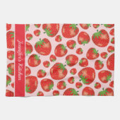 赤いちご模様カスタム文字 キッチンタオル (横)