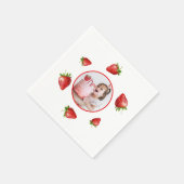 赤いちご水色ベリー1stフォト誕生日 スタンダードカクテルナプキン (角)