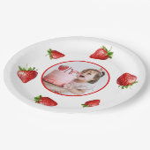 赤いちご水色ベリー1stフォト誕生日 ペーパープレート (アングル)