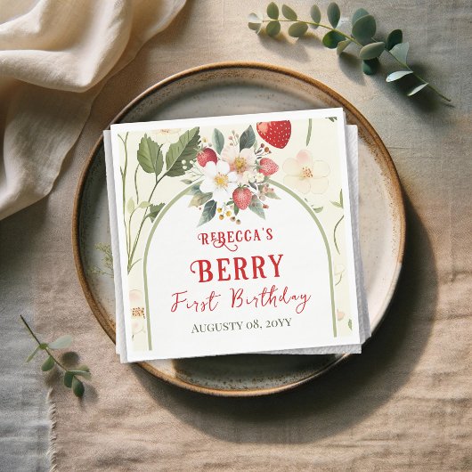 赤いちご素朴テーマベリーファースト誕生日 スタンダードランチョンナプキン