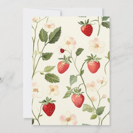 赤いちご素朴テーマベリーファースト誕生日 招待状 (裏面)