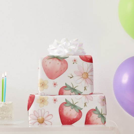 赤いちご花誕生会 ラッピングペーパー (パーティーギフト)