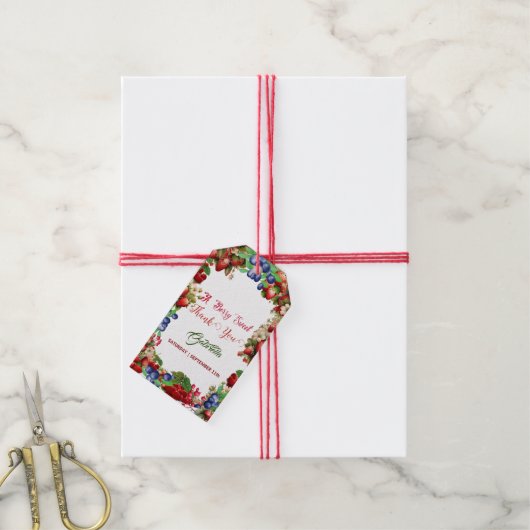 赤いちご赤ちゃんシャワー |ブルーベリー甘かわいい ギフトタグ (より糸付き)