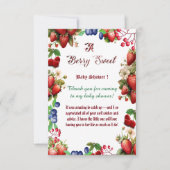 赤いちご赤ちゃんシャワー |ブルーベリー甘かわいい サンキューカード (正面)