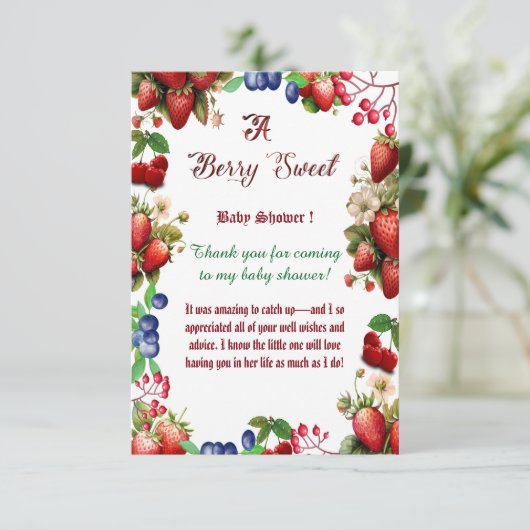 赤いちご赤ちゃんシャワー |ブルーベリー甘かわいい サンキューカード (スタンド正面)
