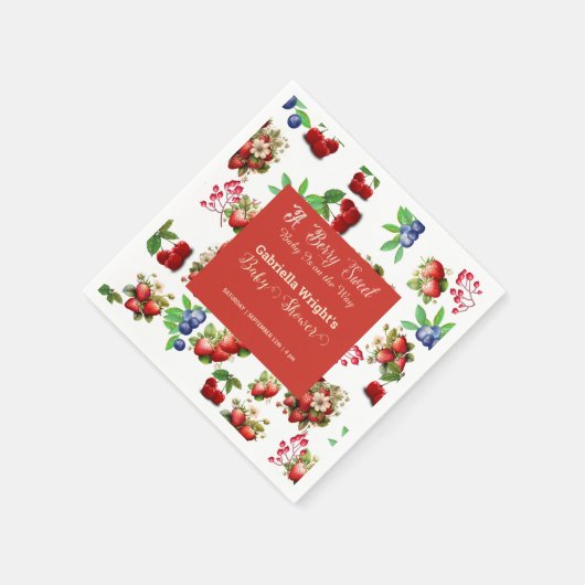 赤いちご赤ちゃんシャワー |ブルーベリー甘かわいい スタンダードカクテルナプキン (角)