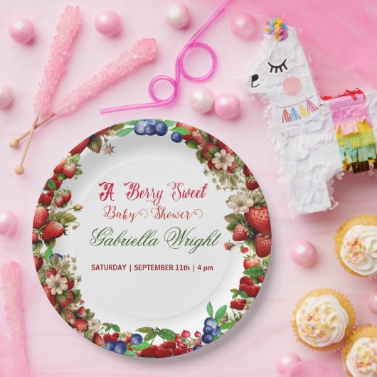 赤いちご赤ちゃんシャワー |ブルーベリー甘かわいい ペーパープレート (パーティー)