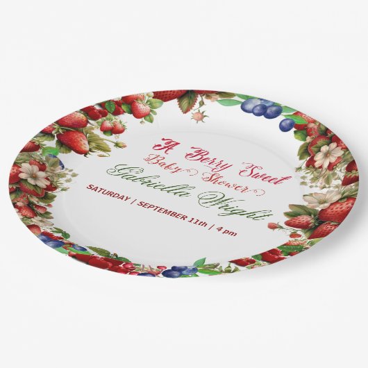 赤いちご赤ちゃんシャワー |ブルーベリー甘かわいい ペーパープレート (アングル)